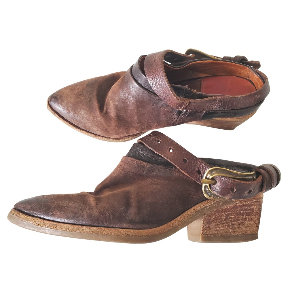 A.S 98 Brown Leather‎ Buckle Strap Womens 37 Ankle Distressed Slip On